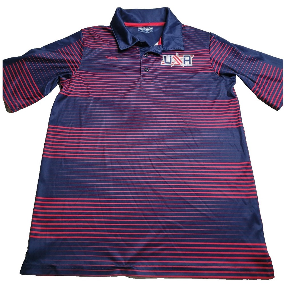 Boombah Men's Golf Polo USA Blue/Red Striped‎ Small